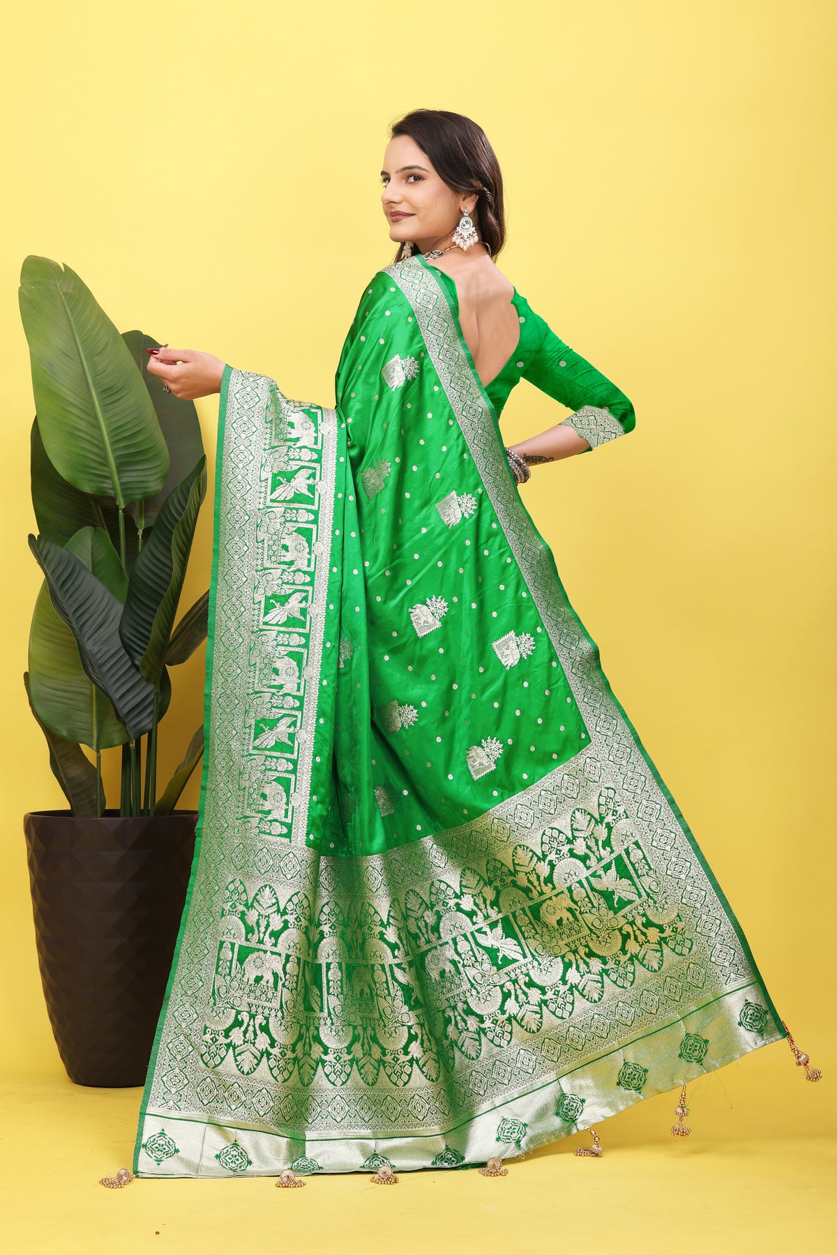 Rajvanshi Silver Zari Banarasi Saree