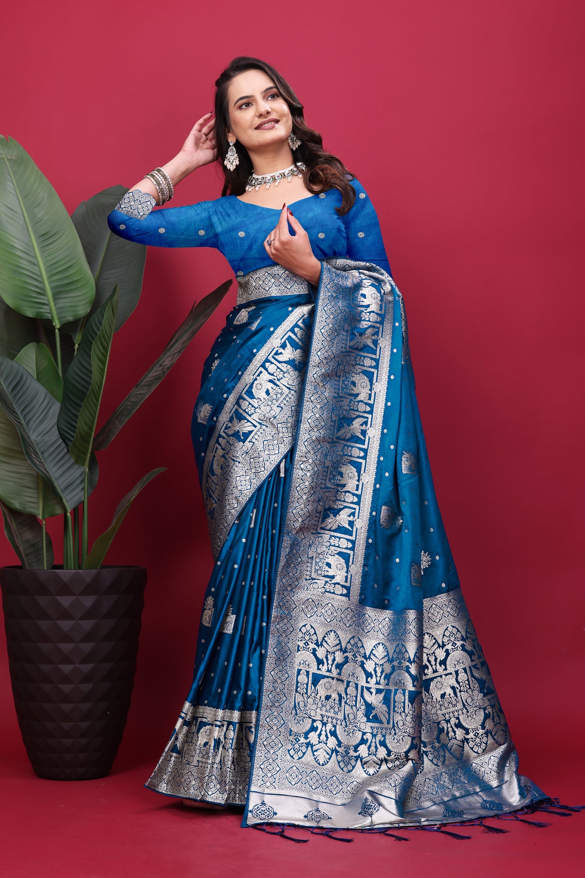 Rajvanshi Silver Zari Banarasi Saree