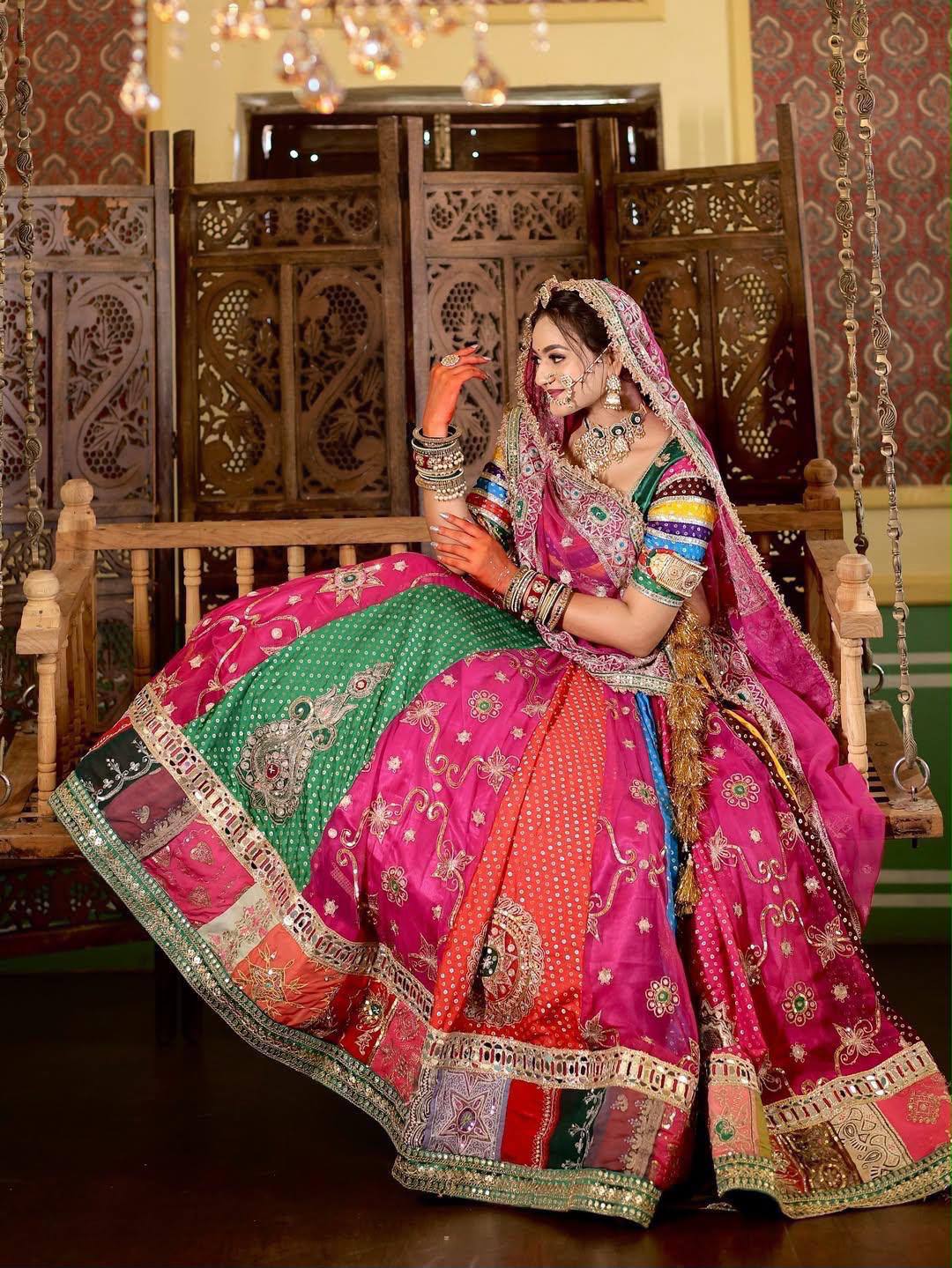 Premium Digital Print Mirror Work Lehenga Choli with 4 Meter Flair