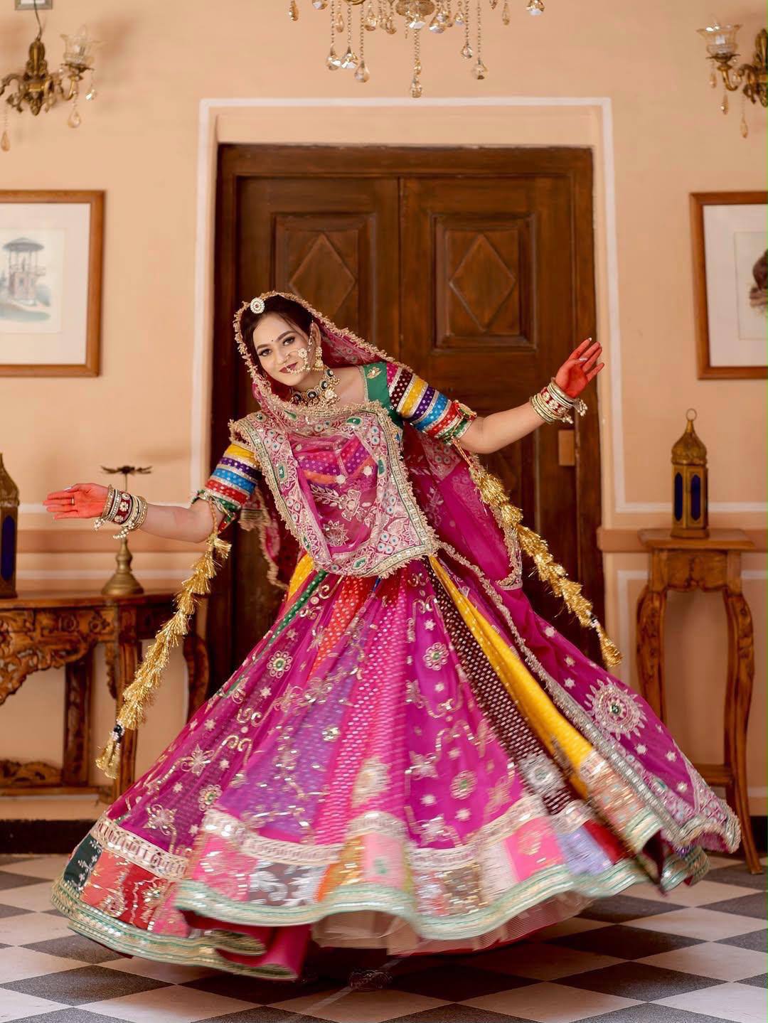 Premium Digital Print Mirror Work Lehenga Choli with 4 Meter Flair