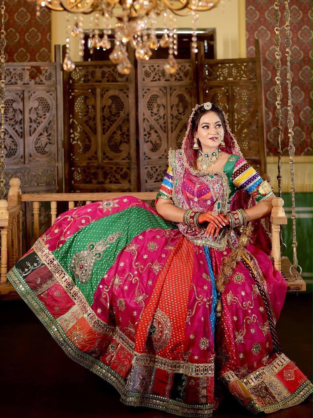 Premium Digital Print Mirror Work Lehenga Choli with 4 Meter Flair